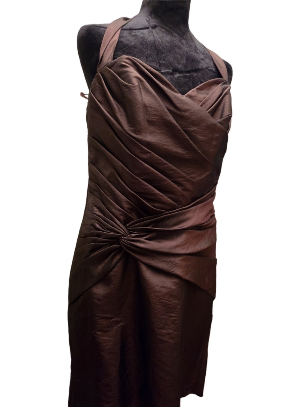 Impression Bridal Chocolate Brown Ruched Cocktail Dress Size 12 - Picture 3 of 7